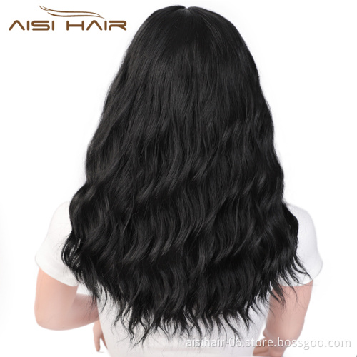 Bang Body Wave Heat Resistant Fiber Cosplay Wigs Long Nature Black Synthetic for White Black Women Wigs